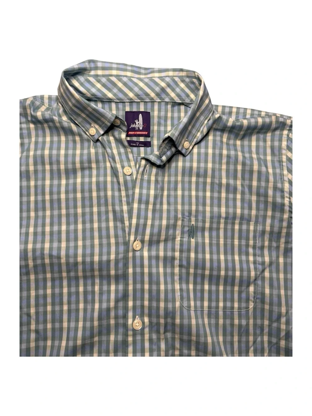 johnnie-O Boys Size 16 PREP-FORMANCE Button Down Long Sleeve Plaid Shirt XL